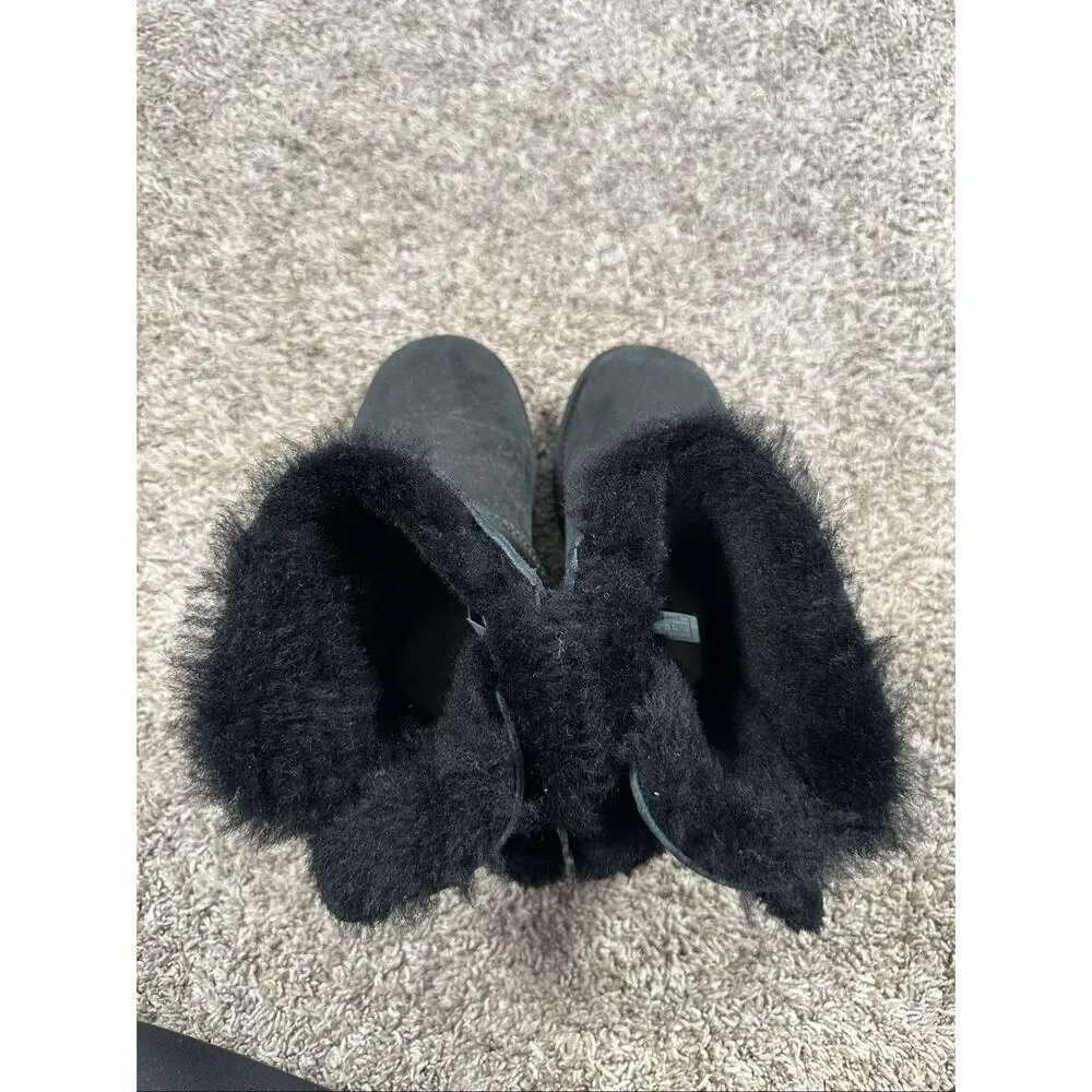 UGG Arielle Bailey Fur Bow Short Boots black winter sheepskin furry women’s 7